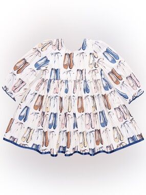 Pink Chicken 🩰 Amma Dress Ballet Slippers Print Blue, Pink, Tan & Cream. Size 4